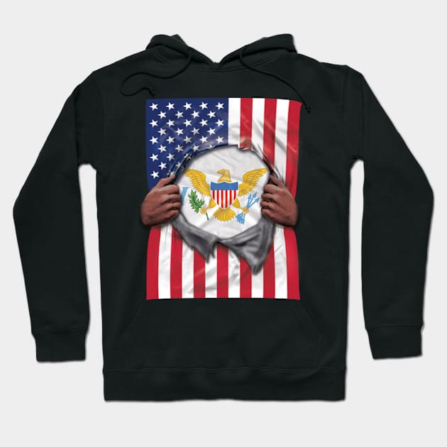 Virgin Islands Flag American Flag Ripped - Gift for Virgin Islander From Virgin Islands Hoodie by Country Flags